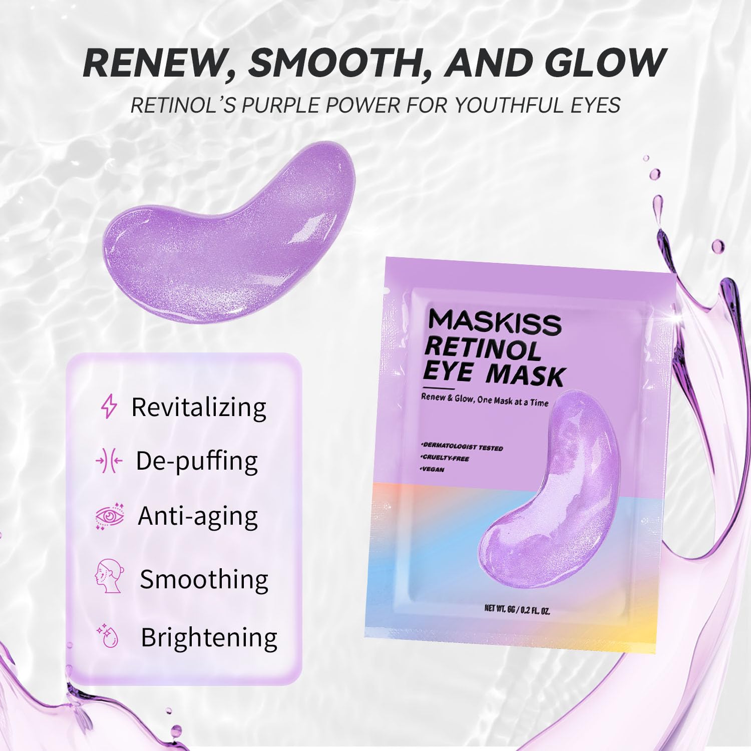 Maskiss Retinol Under Eye Patches (24 Pairs), Lavender Purple Eye Masks for Dark Circles, Puffy Eyes & Wrinkles, Firming Collagen Eye Patches, Vegan Cruelty-Free Skincare Gifts for Women image 2