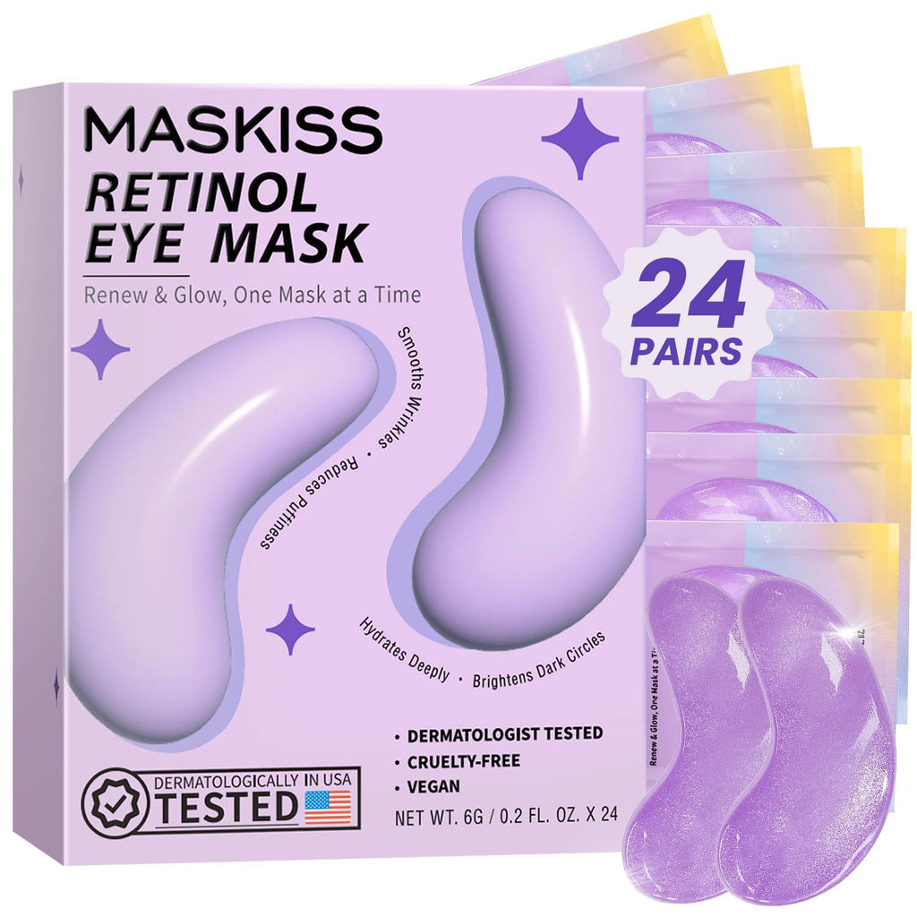 Maskiss Retinol Under Eye Patches (24 Pairs), Lavender Purple Eye Masks for Dark Circles, Puffy Eyes & Wrinkles, Firming Collagen Eye Patches, Vegan Cruelty-Free Skincare Gifts for Women