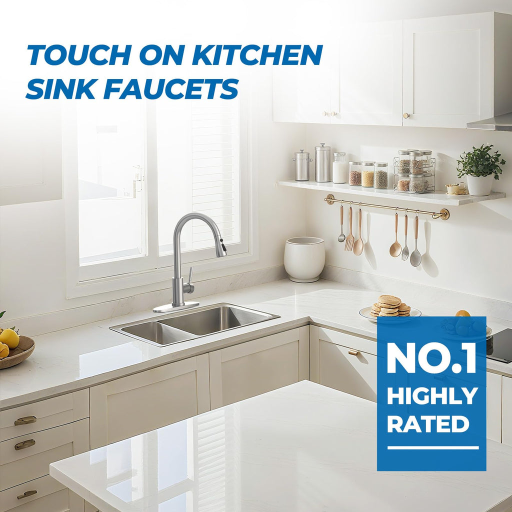 WEWE High-Arc Pull-Down Kitchen Faucet, Brushed Nickel, 3-Mode Sprayer image 9