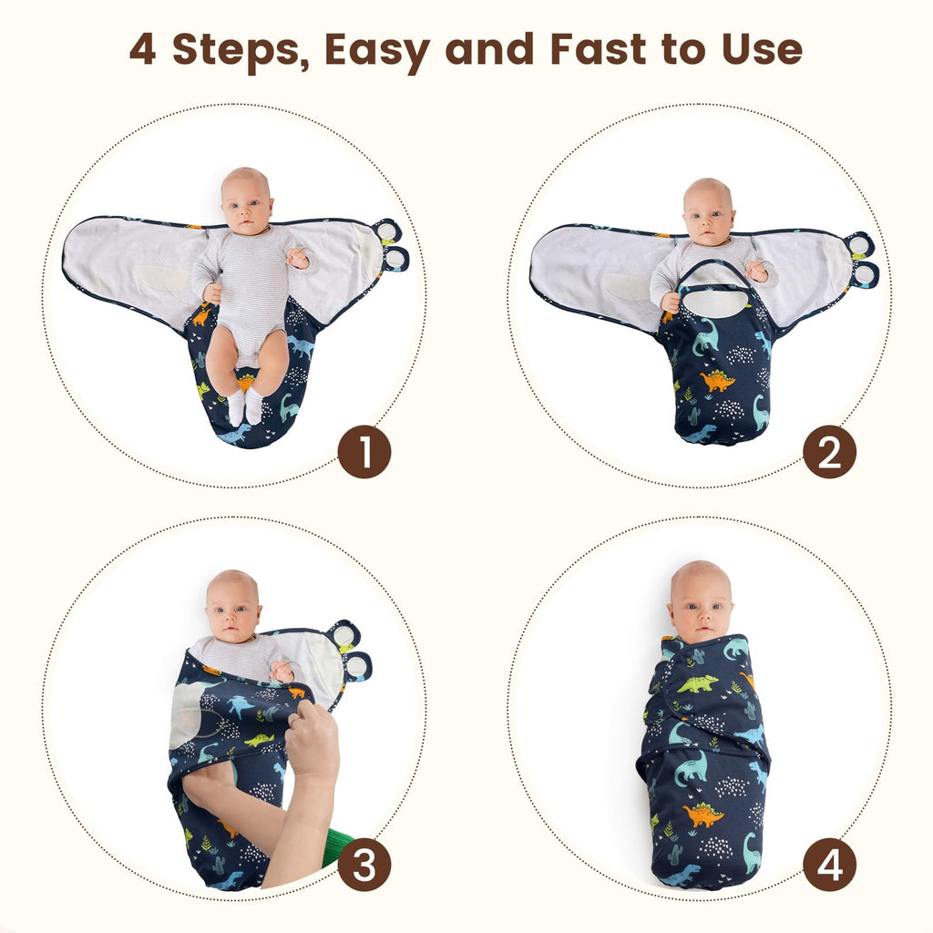 PHF 100% Cotton Baby Swaddle Sleep Sacks for Newborn, 3 Pack Soft Breathable Baby Swaddle Sack 0-3 Months for Boys Girls, Easy Adjustable, Blanket Wrap, Newborn Essentials (Dinosaur) image 6