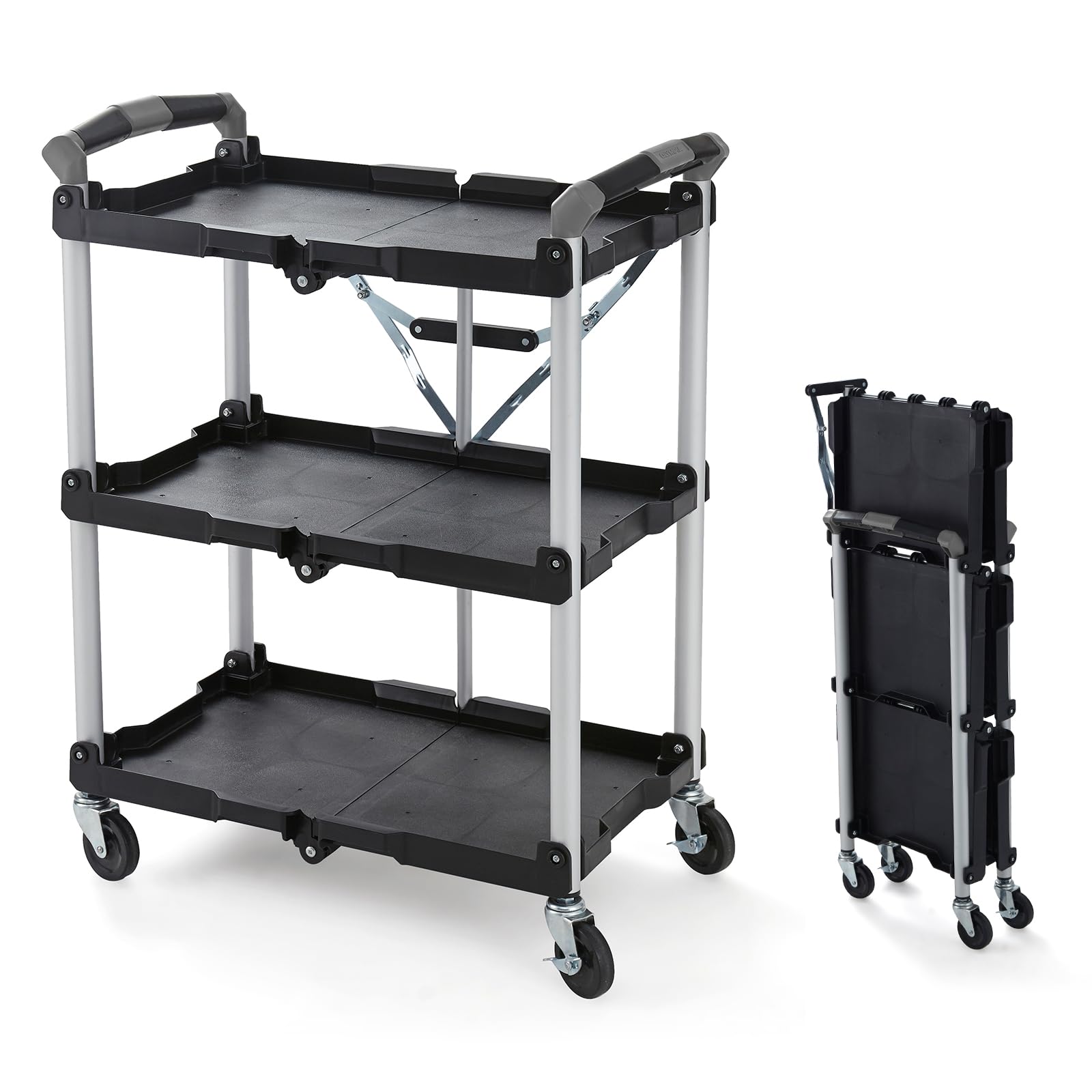 Black Olympia Tools folding collapsible service cart, 150 lb capacity