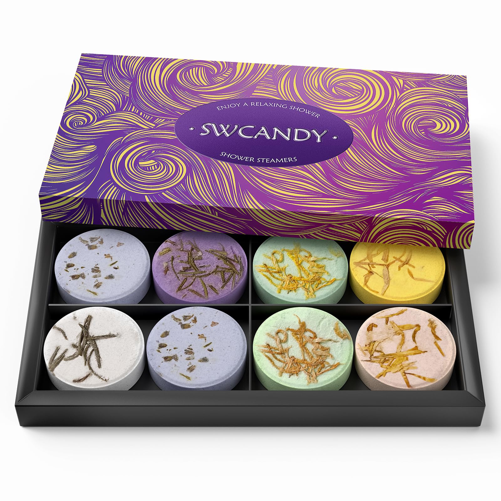 SWCANDY 8-piece aromatherapy shower steamers in round colorful tablets