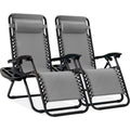 Ice gray adjustable steel mesh zero gravity lounge recliner chair with pillow and cup holder tray