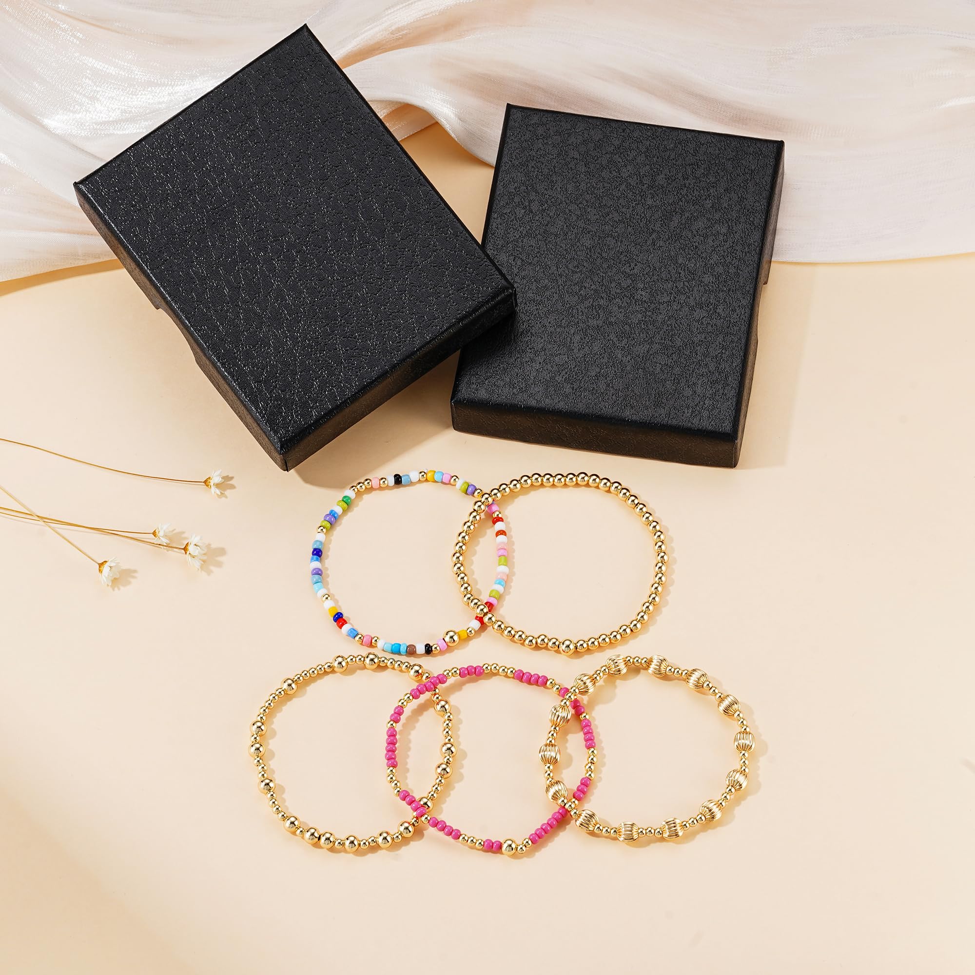 Turandoss 5PCS Gold Beaded Bracelets for Women, Dainty 14K Gold Plated image 7