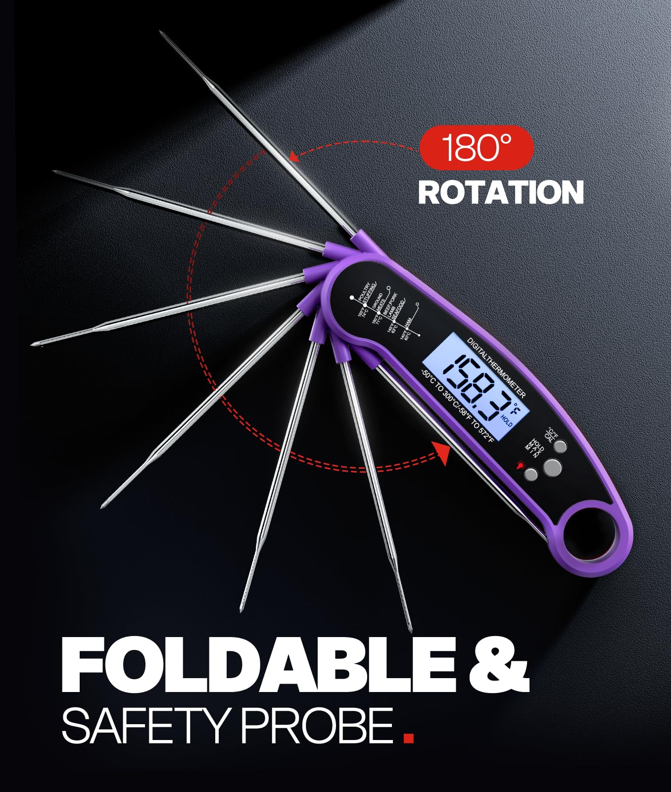 Digital Meat Thermometer, Instant Read Food Thermometer for Cooking, Purple image 4