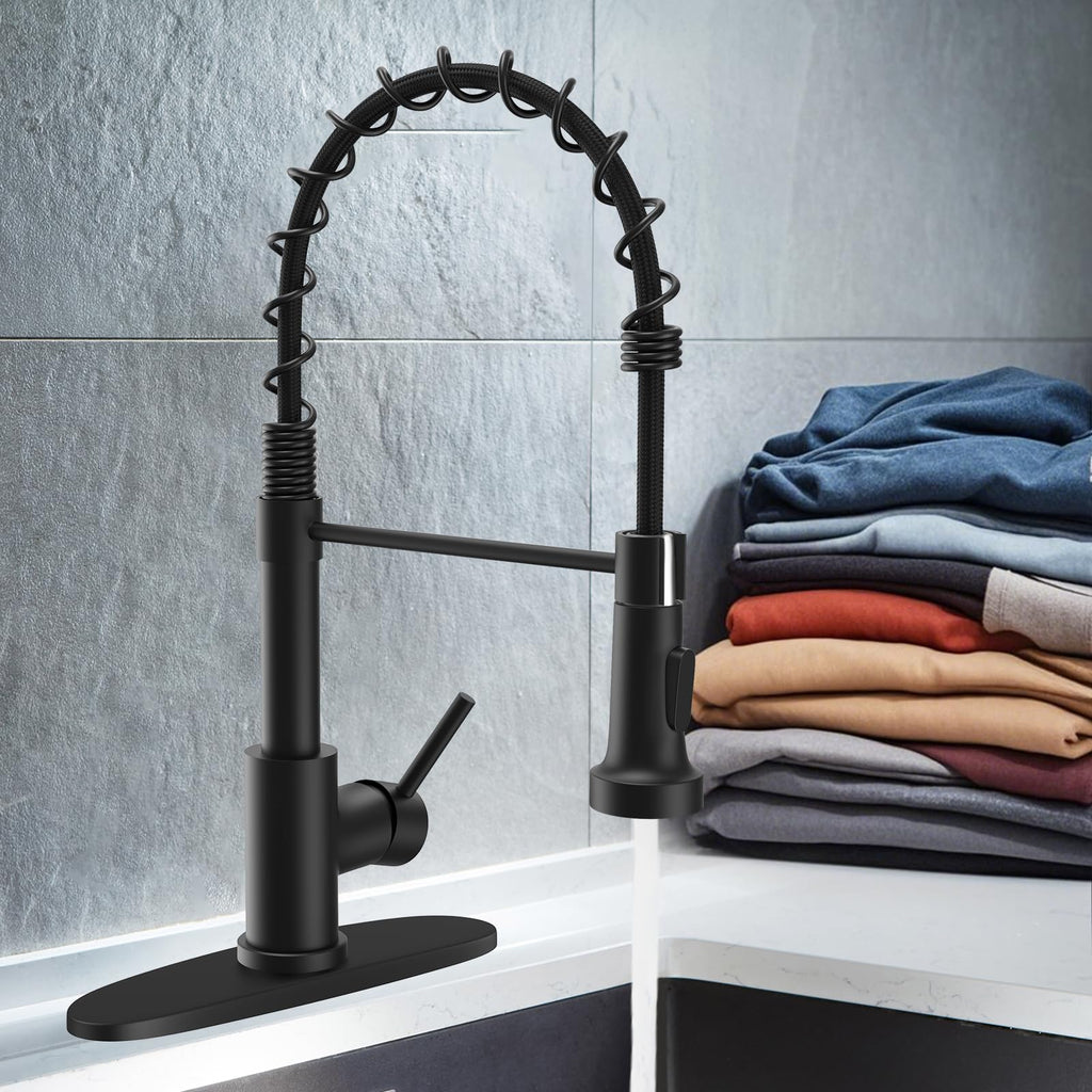 WEWE Black Kitchen Faucet with Pull Down Sprayer, High Arc Bar Sink Faucet image 8