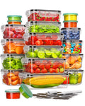 Canfanni clear plastic food storage containers, assorted lids, stacked