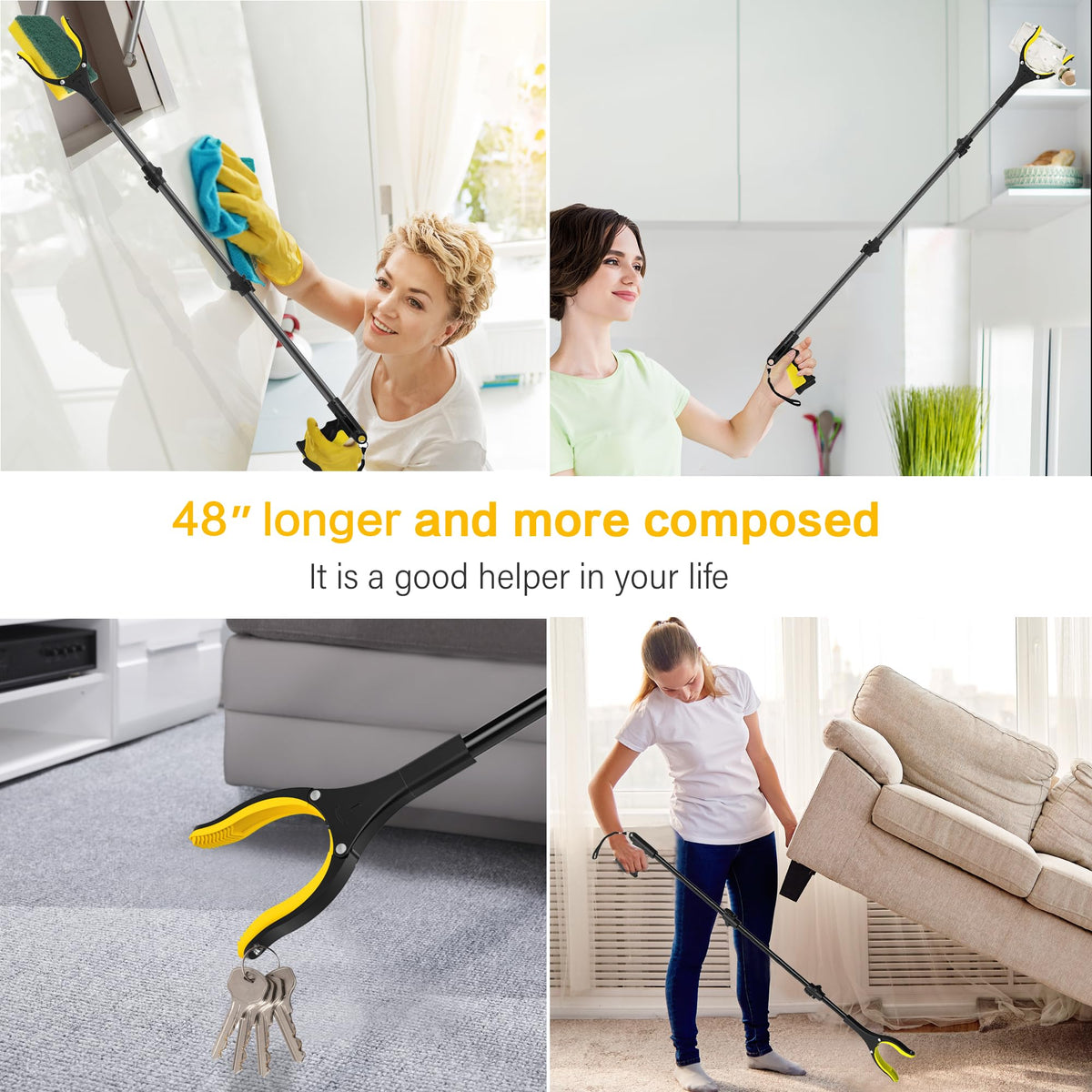 48 Inch Extra Long Grabber Reacher Tool，Foldable Pick Up Stick with Strong Grip Magnetic，360°Rotating Anti-Slip Jaw 4" Wide Claw Opening,Hand Grabber for Reaching image 6
