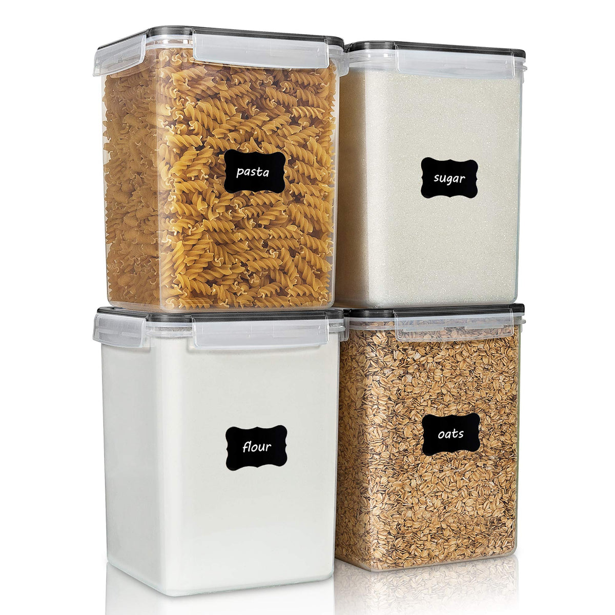 Black Vtopmart 5.2L plastic flour and sugar storage containers, 4 pieces