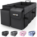 HOTOR foldable trunk organizer open in car trunk showing multiple compartments