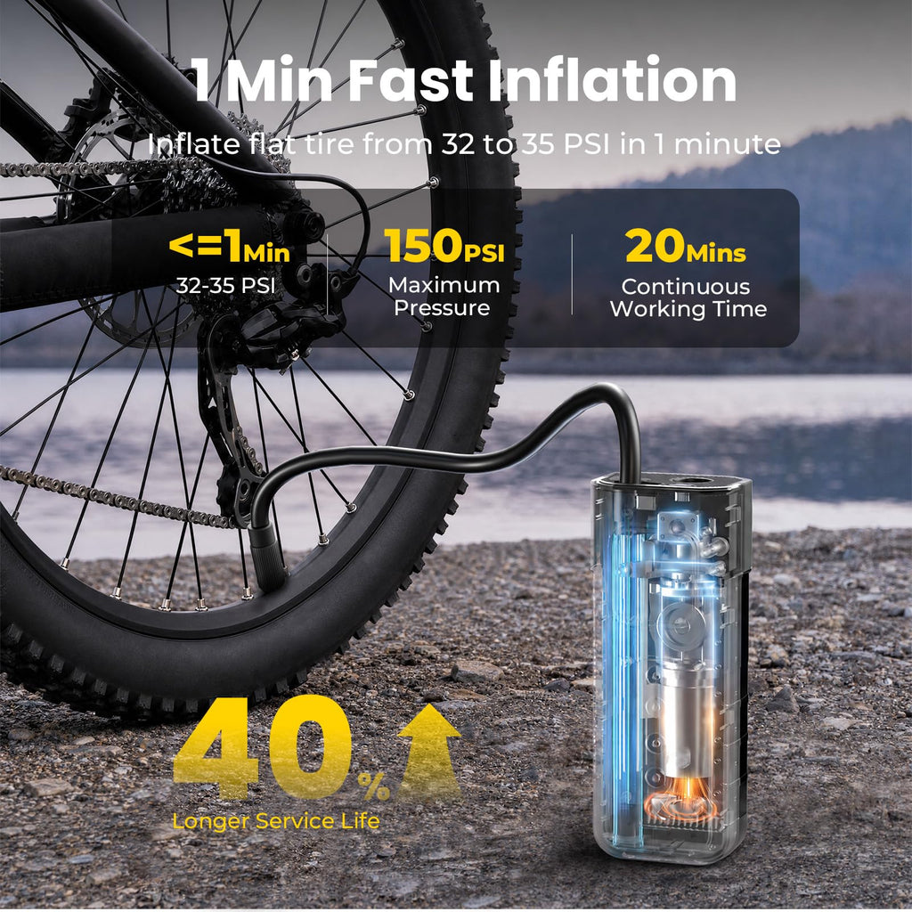 HYVOHEX Mini Bike Tire Pump,150PSI Electric Bicycle Pump with Digital Gauge image 6