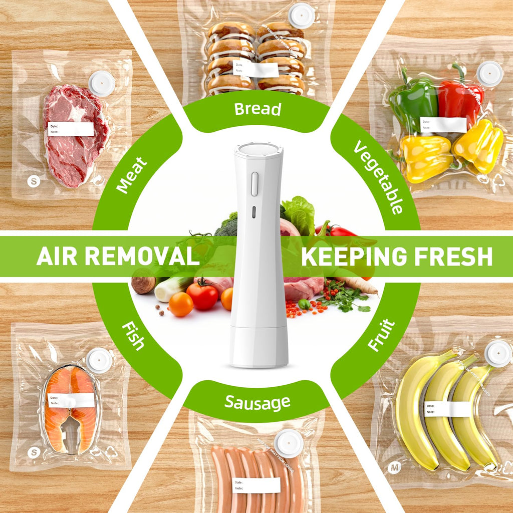 Handheld Vacuum Sealer for Food Storage: Portable Vacuum Sealing Machine with 30 Vacuum Bags - USB Rechargeable Cordless Food Sealer Saver for 5X Preservation
