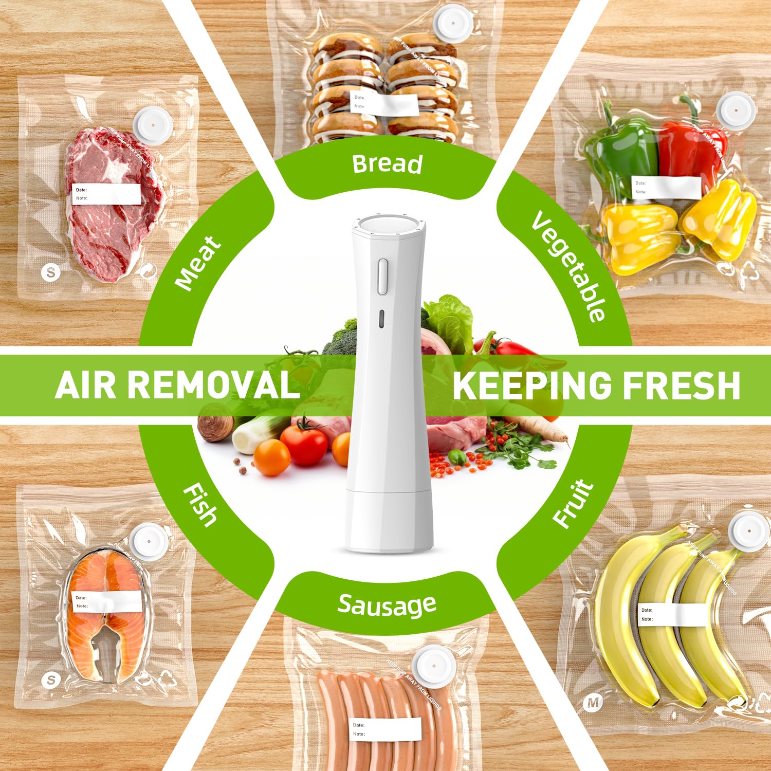 Handheld Vacuum Sealer for Food Storage: Portable Vacuum Sealing Machine with 30 Vacuum Bags - USB Rechargeable Cordless Food Sealer Saver for 5X Preservation