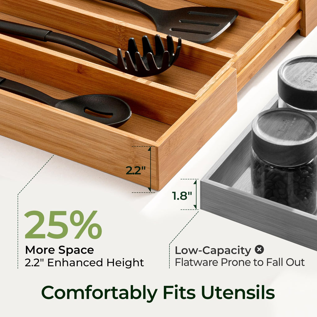 Carbonized Kitchen Drawer Organizer, 5 Slots Expandable Silverware Organizer, Utensil Holder & Cutlery Tray, 2.2" Deep for Extra Capacity, Non-Slip Feet Included. image 5