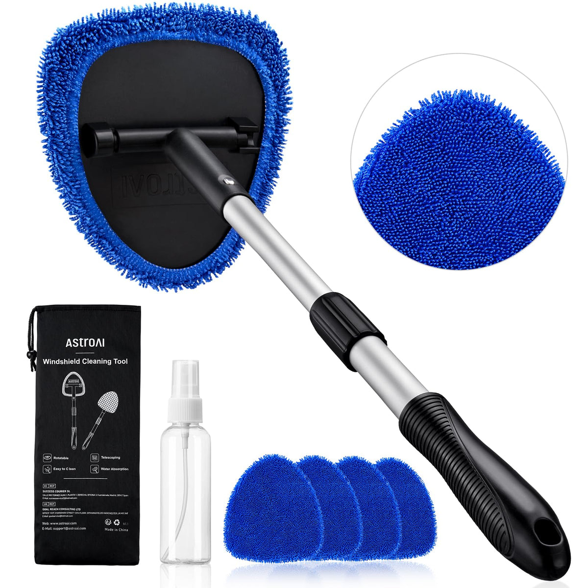 AstroAI 21-inch extra-long windshield cleaner tool with long handle and microfiber head