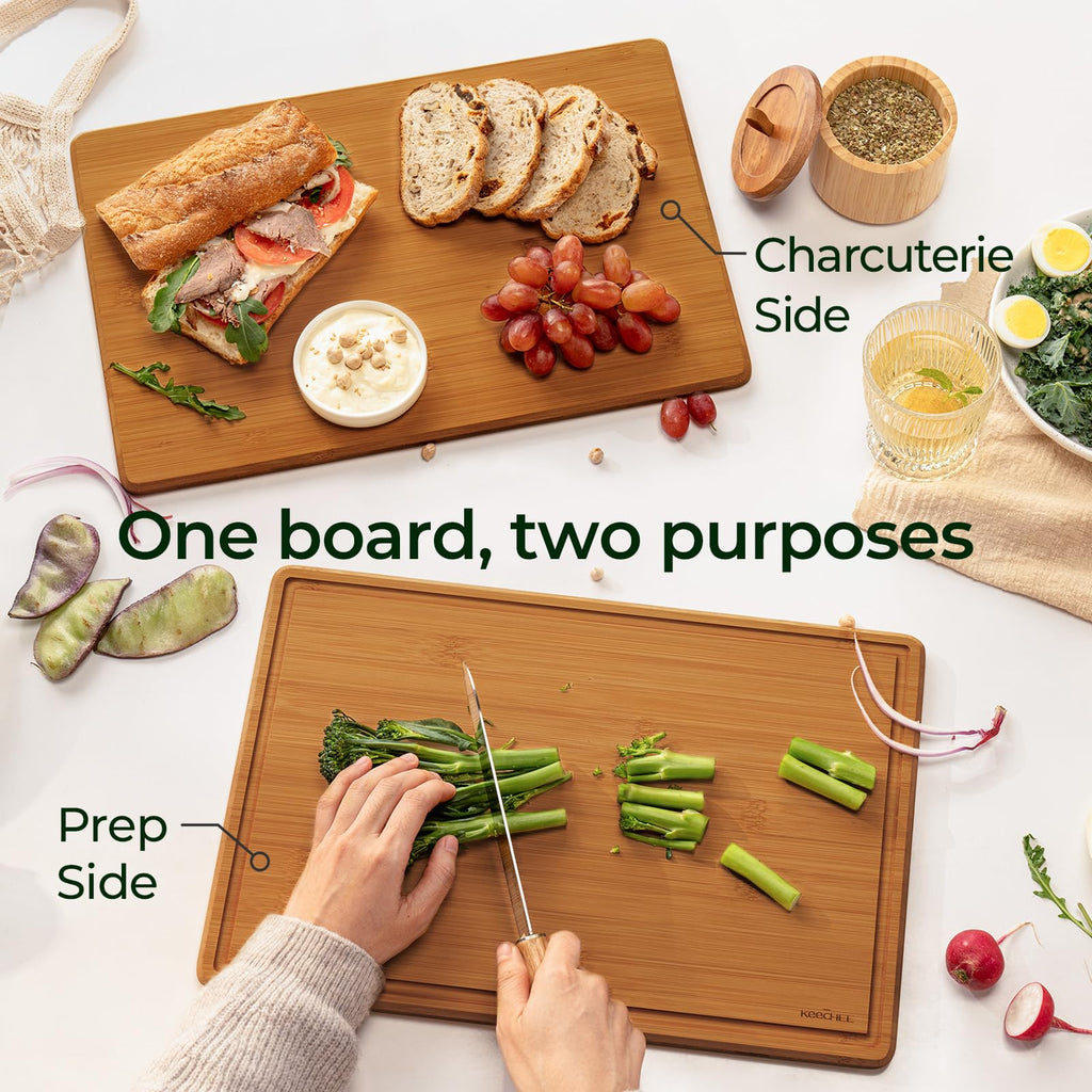 Keechee Cutting Board with Non-slip Mat, Cutting Boards for Kitchen Meal Prep & Serving - Serving Board Sets with Deep Juice Groove Ideal Kitchen Gifts image 6
