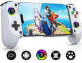 Mocagen MC1 Bluetooth mobile game controller attached to smartphone showing ergonomic grip and Hall-effect joysticks