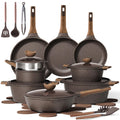 CAROTE 26-piece nonstick cookware with pots, pans and glass lids on white background