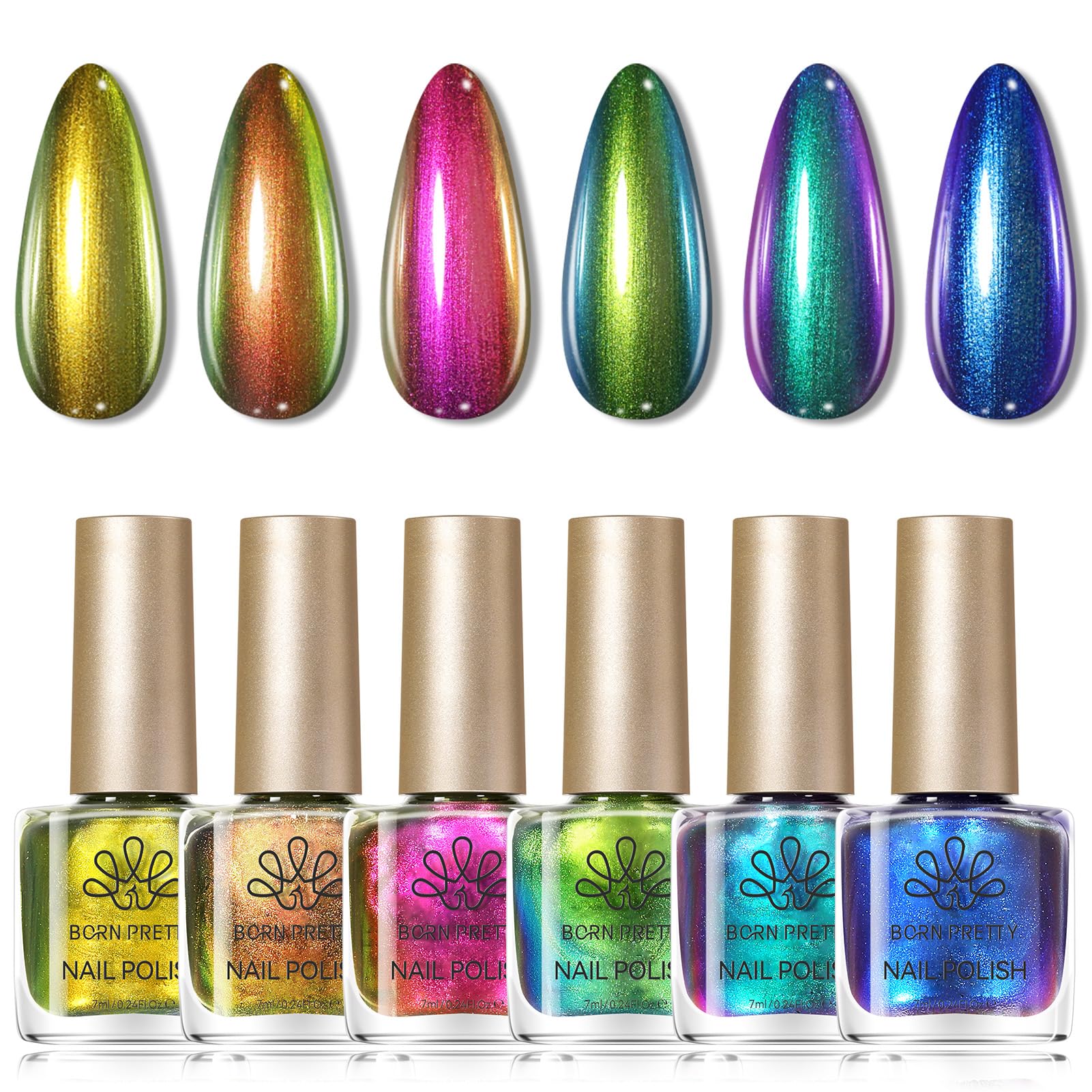 Born Pretty Chameleon Nail Polish Set 6 Colors Chrome Holographic Metallic