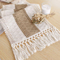 Rustic boho 12x72 table runner featuring tassels on wooden dining table