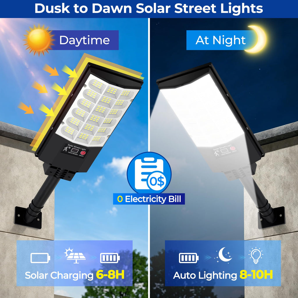 LHNVXF 2 Pack Solar Street Lights Outdoor for Outside, Commercial Outdoor Solar Lights for Yard Parking Lot, Solar Motion Lights Waterproof, LED Solar Garden Lights Dusk to Dawn image 2