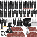 Assorted LEILUO oscillating multi-tool saw blades on white background