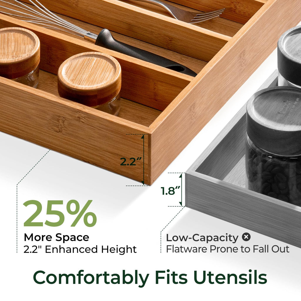 Carbonized Kitchen Drawer Organizer, 8 Slots Silverware Organizer, Utensil Holder & Cutlery Tray, 2.2" Deep for Extra Capacity, Non-Slip Feet Included image 3