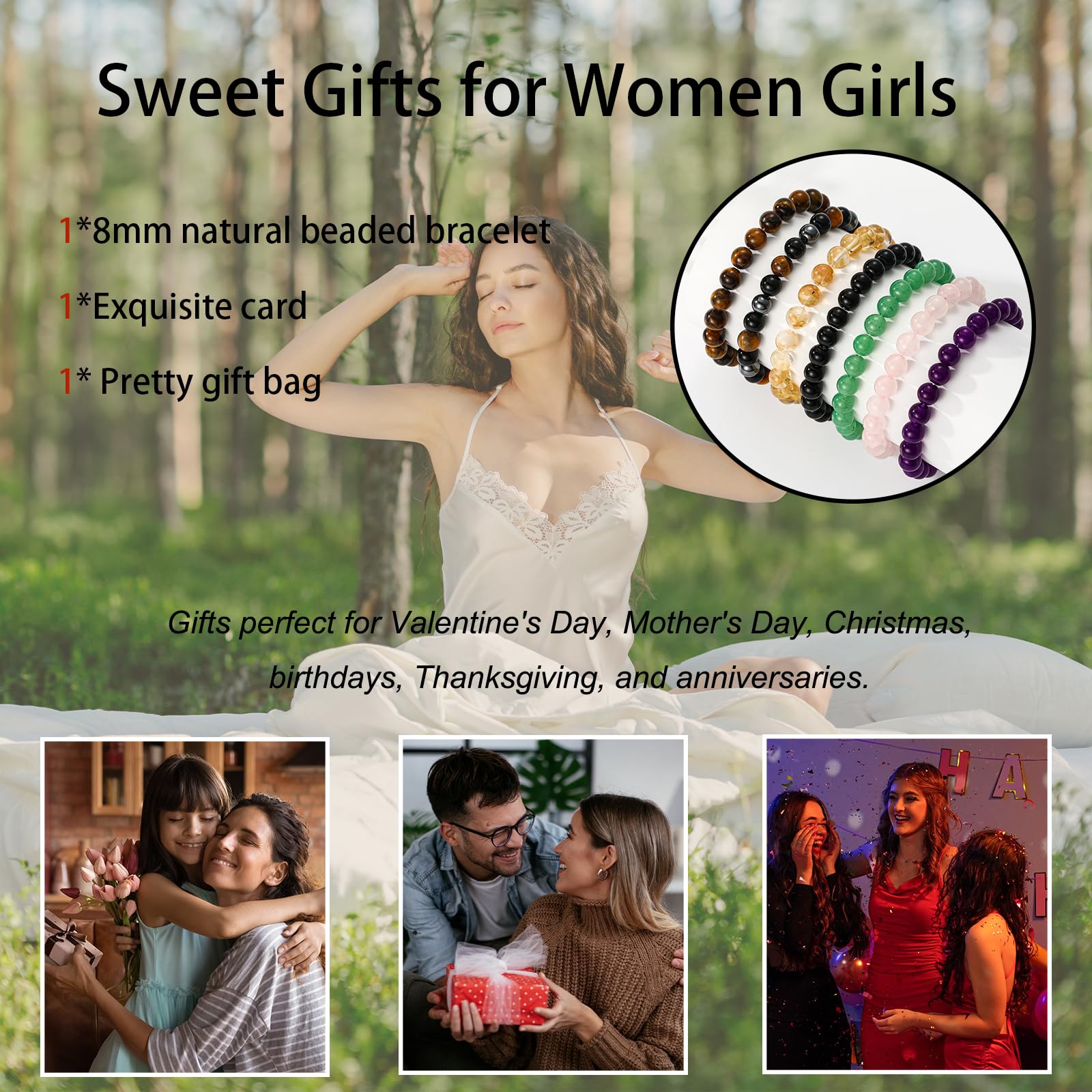 Gnamy Bracelets for Women, Triple Protection Healing Crystal Beaded Bracelets Hematite Black Tourmaline Tigers Eye Natural Worry Stones Anxiety Bracelet Birthday Christmas Jewelry Presents for Mom Best Friends Her Adults Grandma image 6
