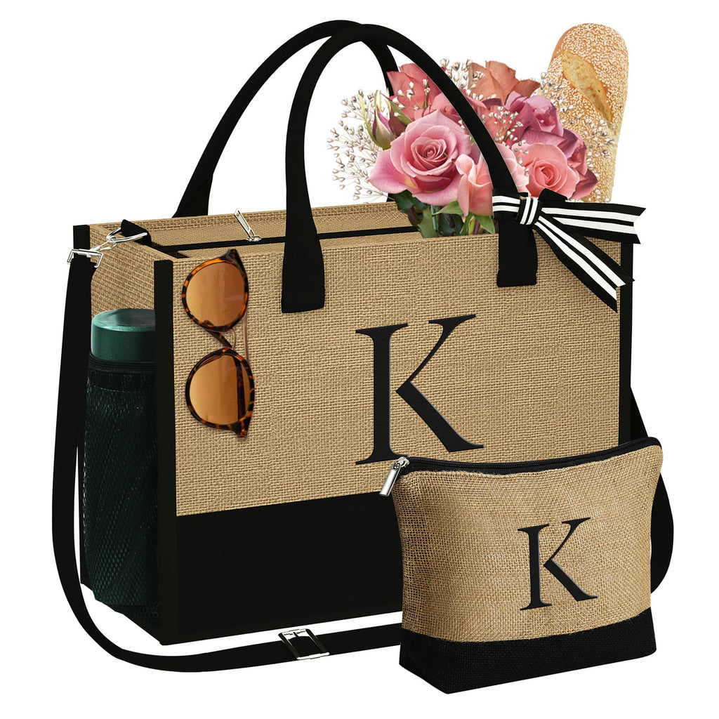 YOOLIFE Gifts for Women Birthday Gifts for Women Initial Tote Bag, Letter K