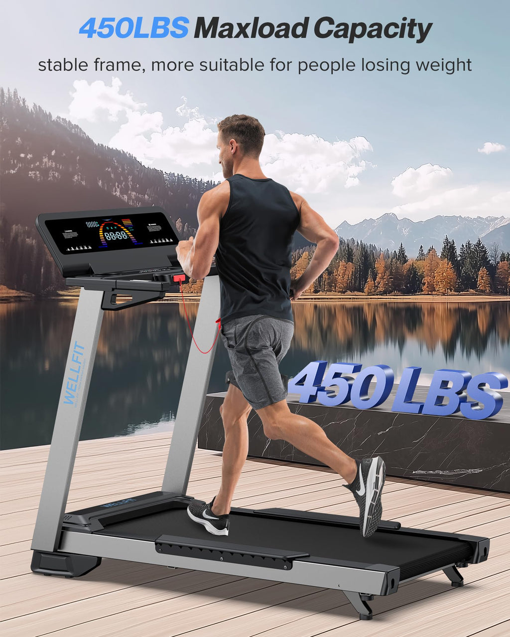 WELLFIT Treadmill for Home, 2 Level Incline Heavy Duty Treadmills image 2