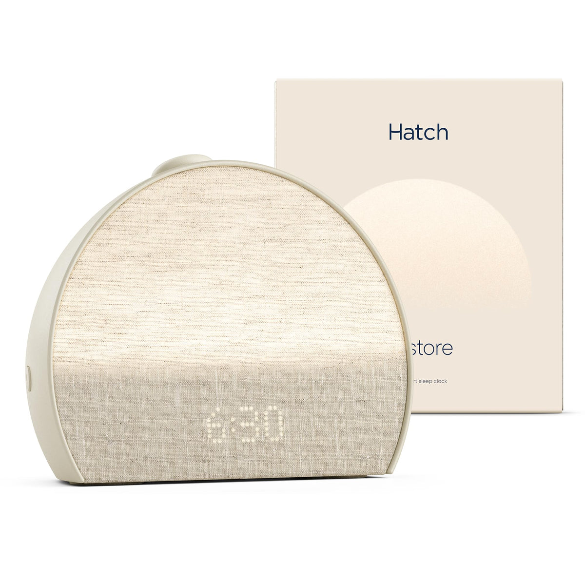 Hatch Baby Restore 3 putty sunrise alarm clock, sound machine showing soft warm light