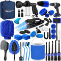 Blue 45-piece car detailing brush kit with multiple small brushes and cleaning tools