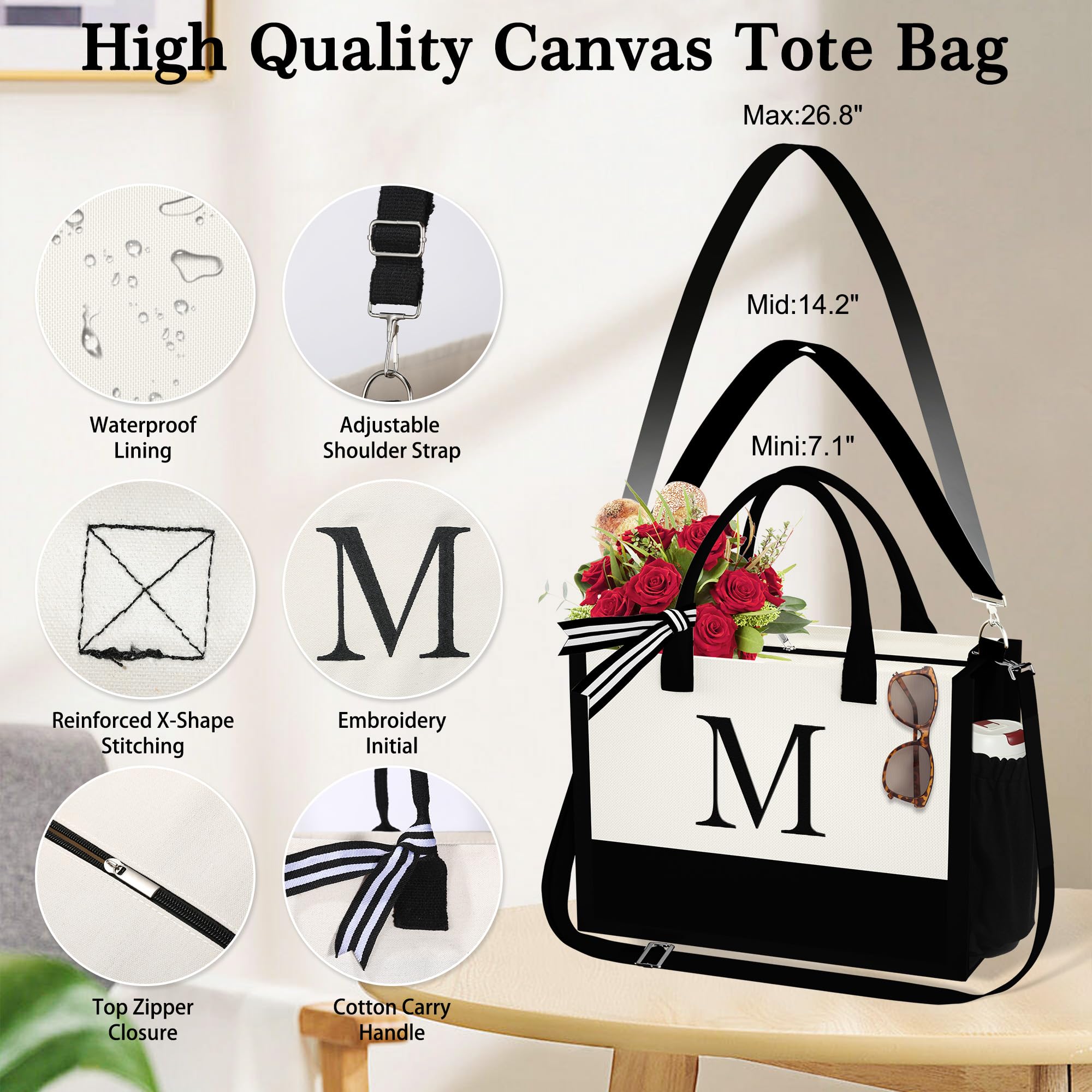 YOOLIFE Birthday Gifts for Women Mom Daughter, Canvas Tote Bag, Initial K image 5