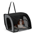 Gray and black K&H medium dog car seat travel carrier installed on a vehicle seat