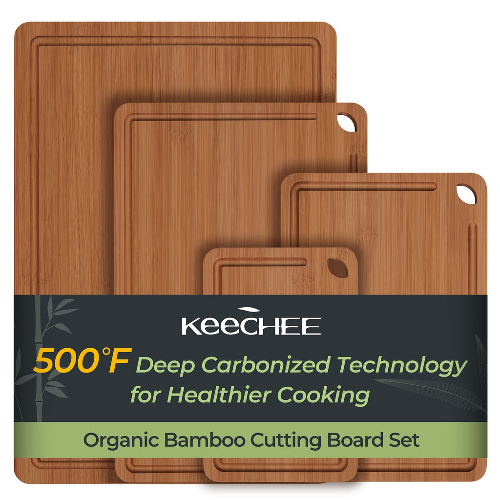 Keechee Carbonized Bamboo Cutting Board Set of 4, Kitchen Prep Boards