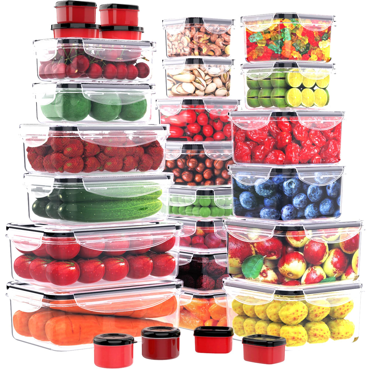 RockBerry 56-piece airtight plastic food storage containers with lids in assorted sizes