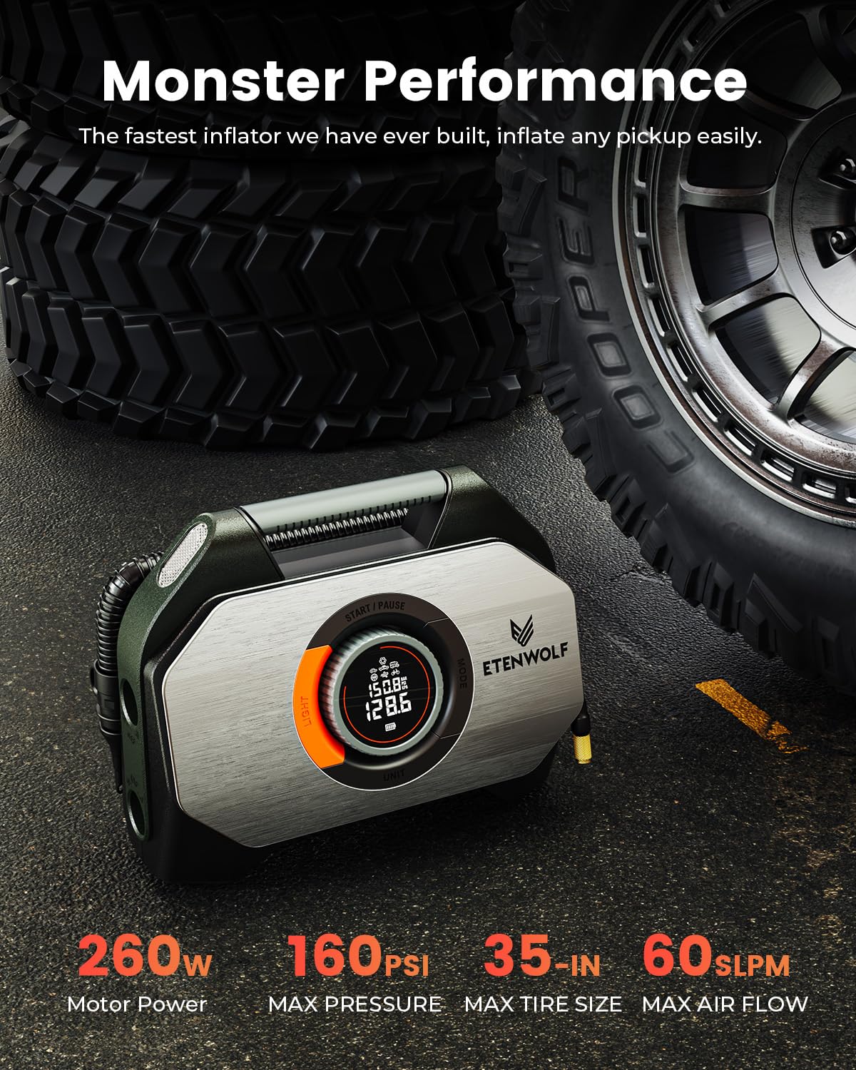 ETENWOLF VORTEX S7 Tire Inflator for Heavy-duty Vehicle with 38400 mAh image 3