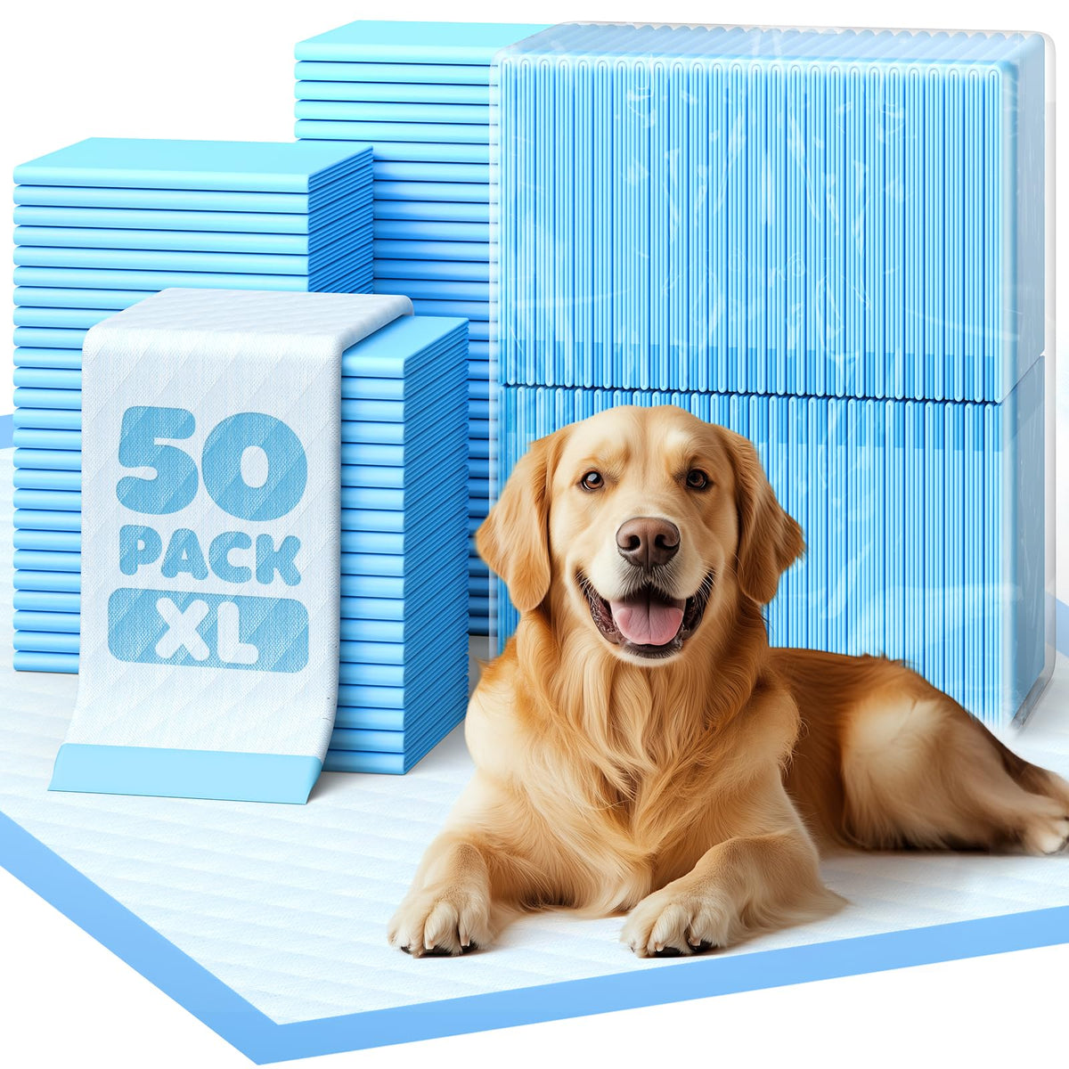 Disposable 34x28 Powools puppy training pad showing quilted absorbent 6-layer surface