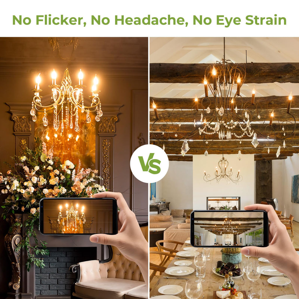 E12 Candelabra LED Light Bulbs Dimmable, 60W Equivalent LED Chandelier Light Bulbs 4.5W Soft White 2700K 500LM CA10 Flame Tip Vintage LED Filament Candle Bulb with Decorative Candelabra Base, 6 Packs image 6