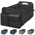 Black Femuar collapsible waterproof car trunk organizer showing internal compartments in vehicle trunk