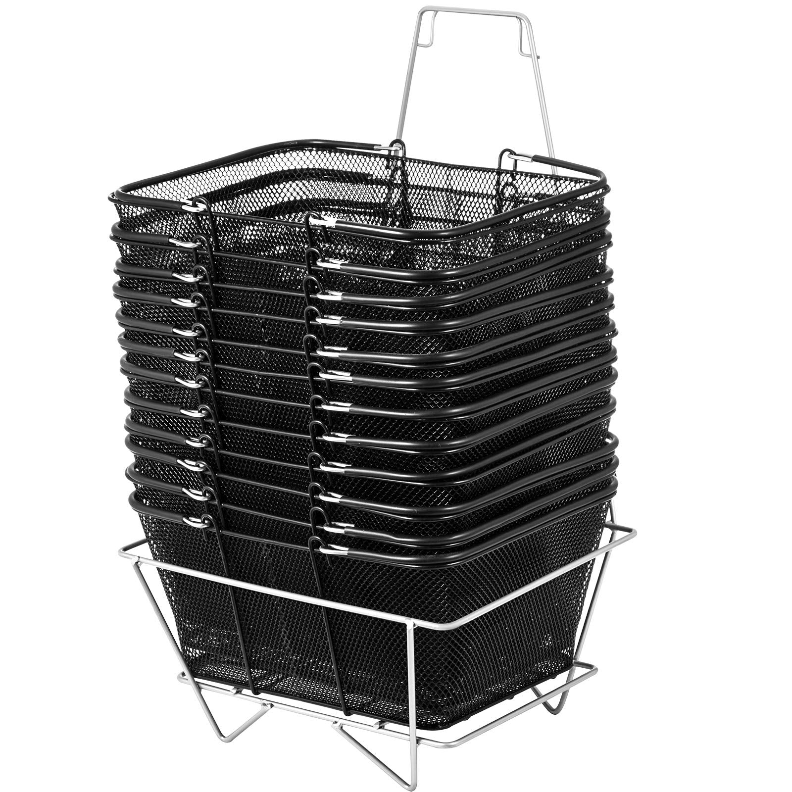 Black metal wire shopping basket, portable handle