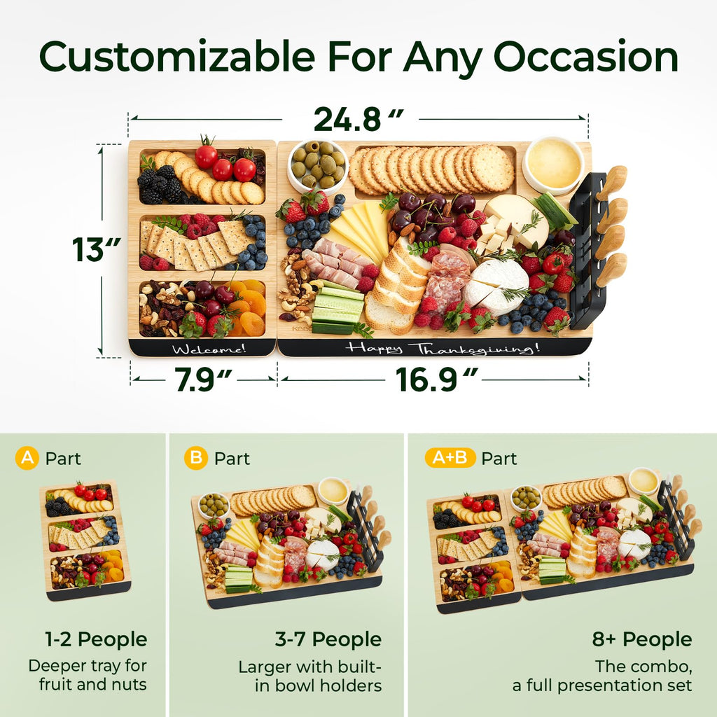 keechee Charcuterie Boards Set, Large Bamboo Cheese Board Set with Chalkboard Edge & Forks Set - Ideal for Housewarming Gift, Weddings, Bridal Showers, and Unique Gifts for Womem image 5