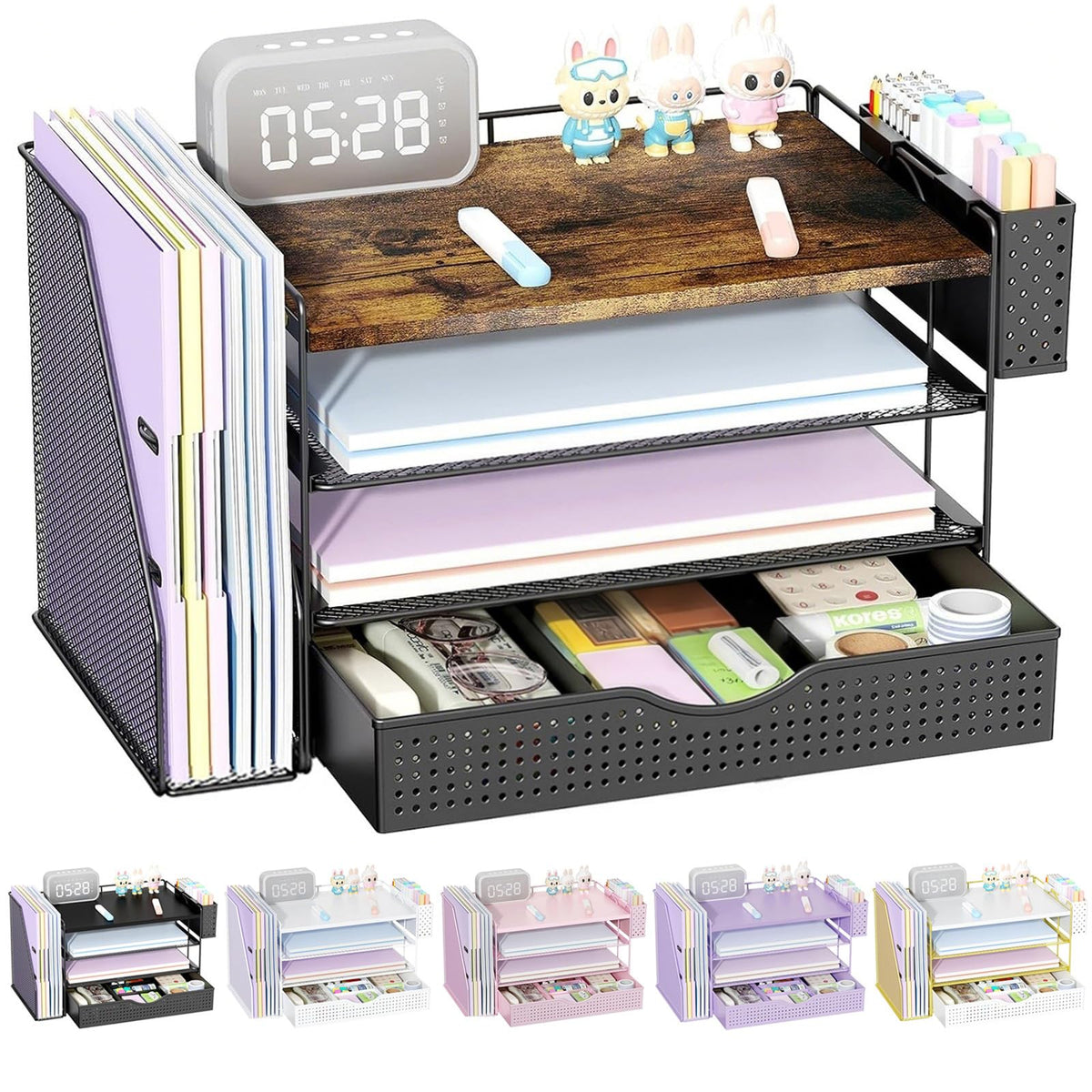 gianotter wood desk organizer with file holder and catalog racks on an office desk