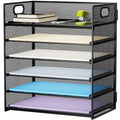 Black Marbrasse 6-tier mesh metal letter tray organizer featuring handle on office desk
