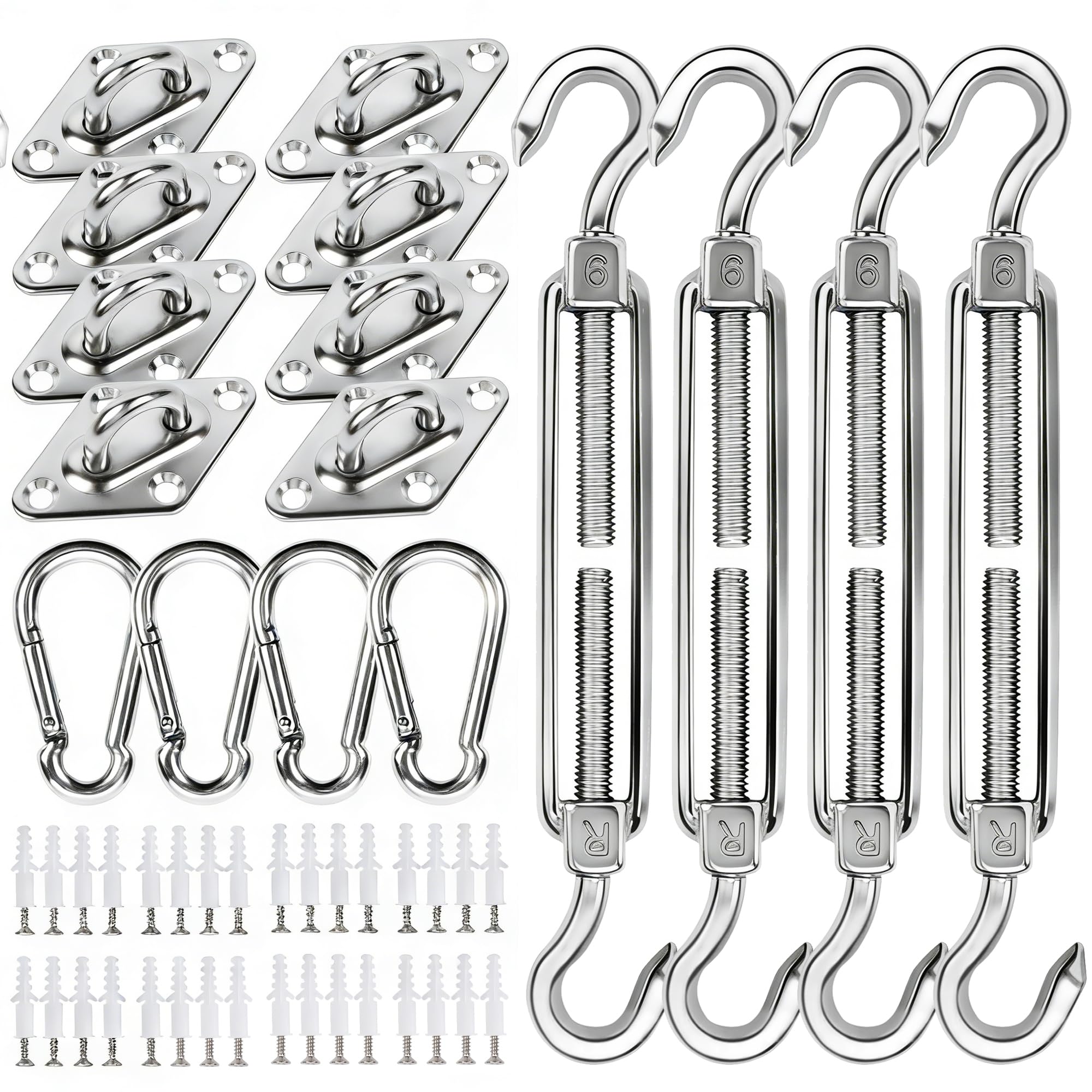 YOFIT 80-piece shade sail hardware kit 6in fittings displayed on white background