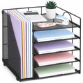 Black LEKETREE 5-tier paper letter tray organizer with integrated file holder on desk