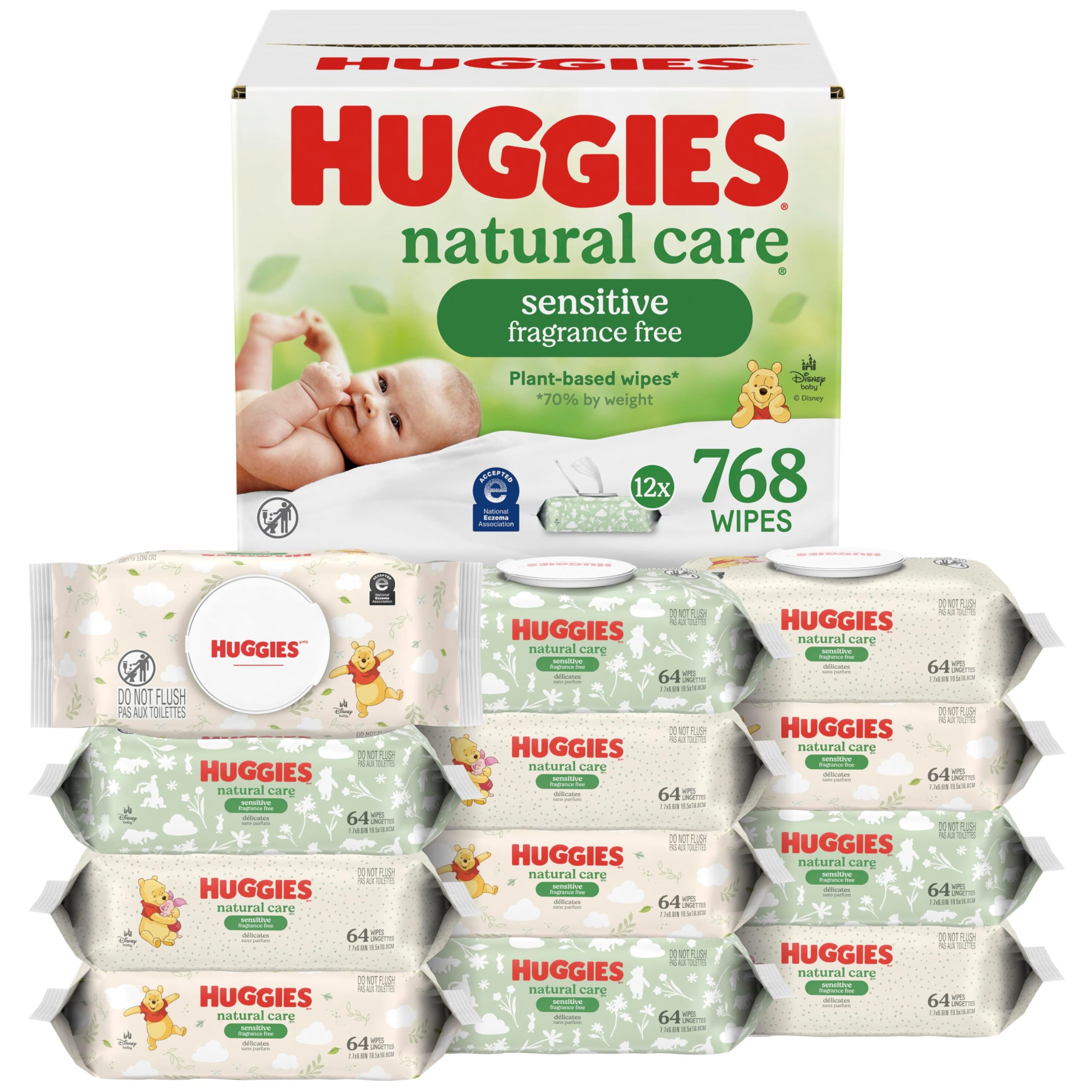 HUGGIES Natural Care Unscented baby wipes in flip-top packages