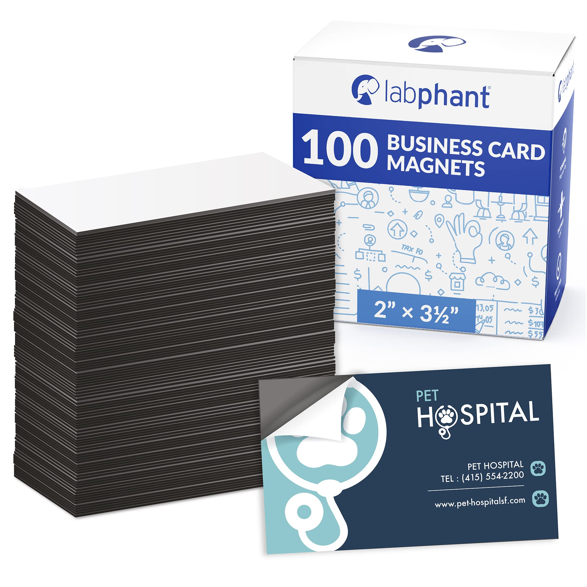 Stack of rectangular business card magnets with peel-stick adhesive backing