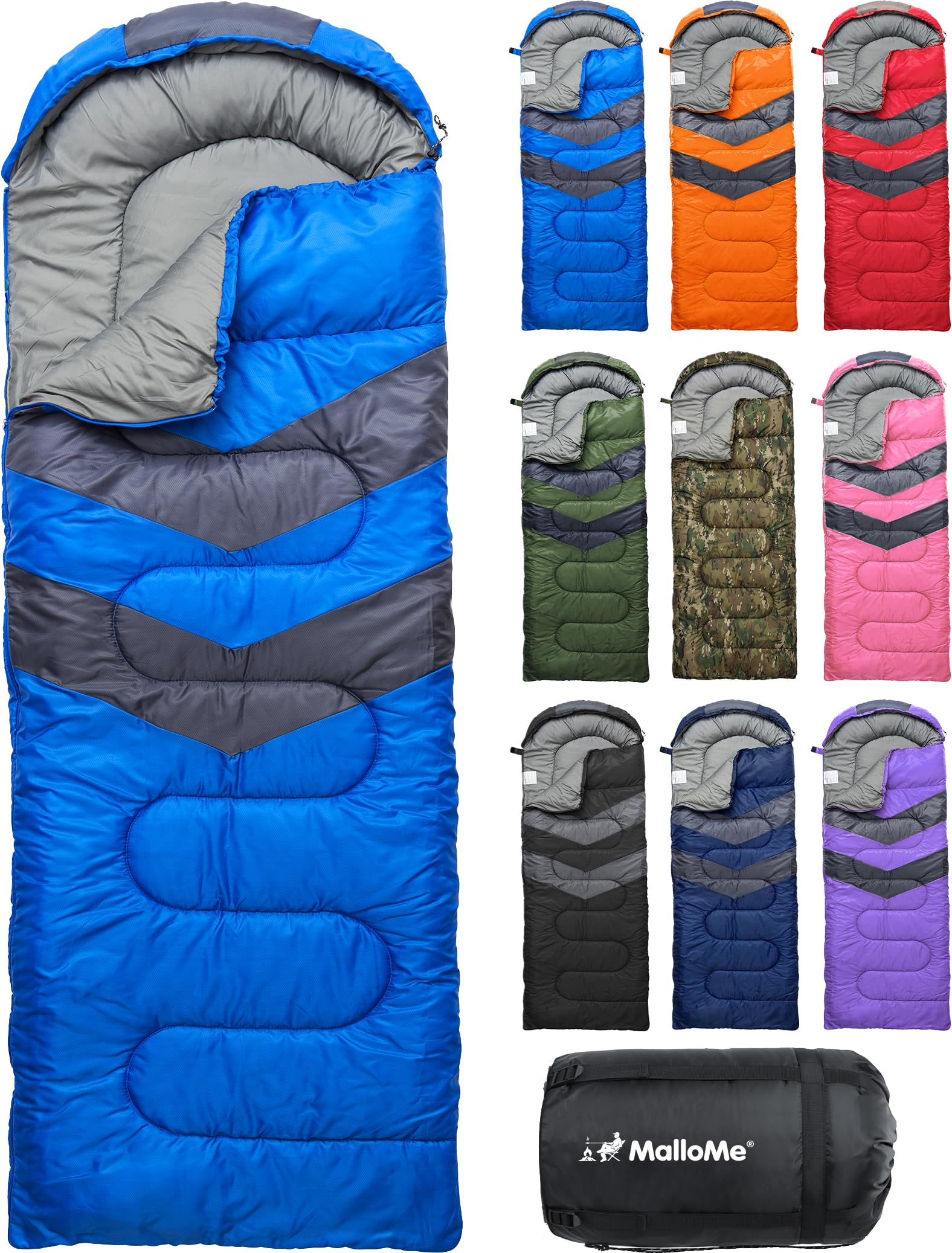 MalloMe backpacking sleeping bag laid out on a campsite, lightweight cold-weather design