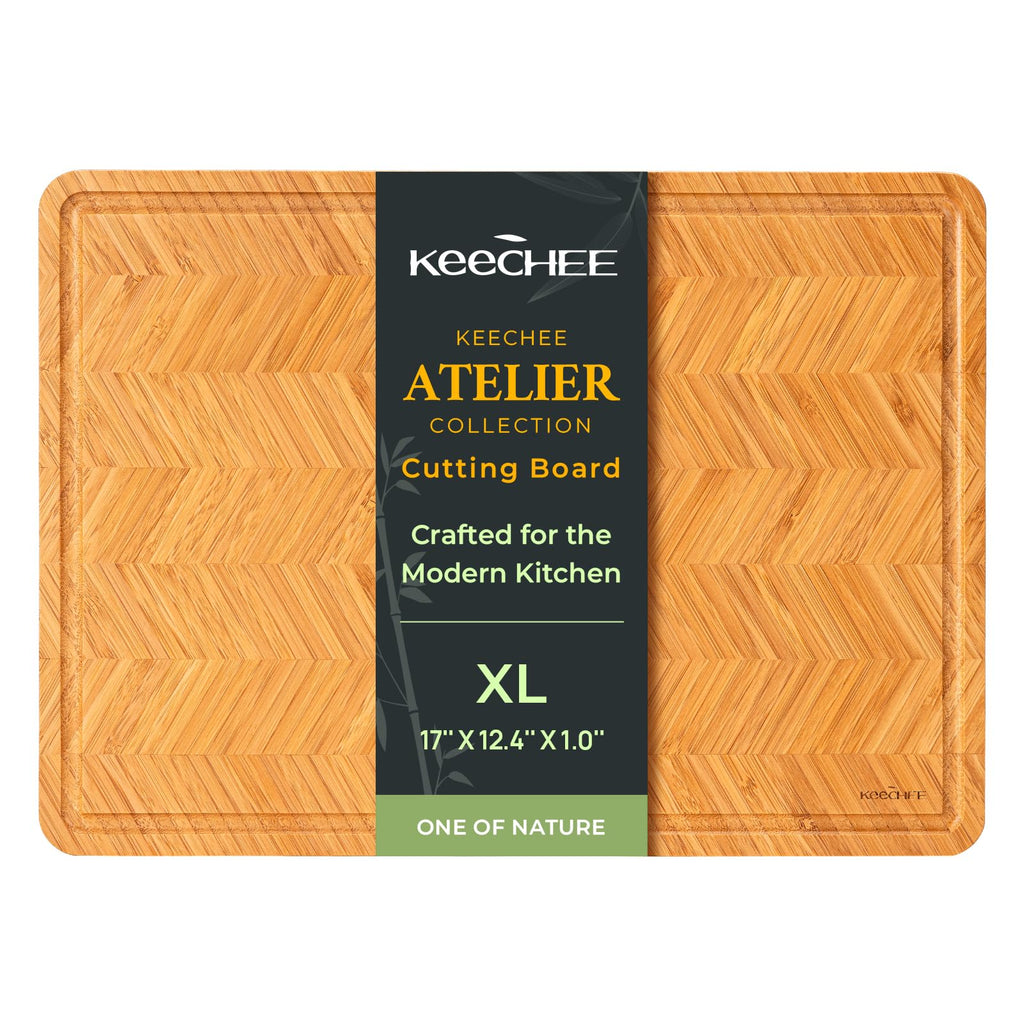Keechee Atelier Collection Bamboo Cutting Board, Reversible Wood Chopping Boards for Kitchen with Juice Grooves, Handcrafted Large Serving Tray, Luxury Housewarming Wedding Gifts for New Home